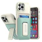 For iPhone 12 / 12 Pro Sliding Card Holder Integrated Phone Case with Kickstand(Beige Green) - 1