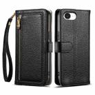 For iPhone 16e ESEBLE E11 Colorful Litchi Pattern Zipper Wallet Leather Phone Case(Black) - 1