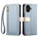 For iPhone 16 ESEBLE E11 Colorful Litchi Pattern Zipper Wallet Leather Phone Case(Sky Blue) - 1