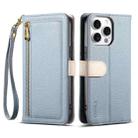 For iPhone 15 Pro ESEBLE E11 Colorful Litchi Pattern Zipper Wallet Leather Phone Case(Sky Blue) - 1