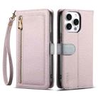 For iPhone 15 Pro ESEBLE E11 Colorful Litchi Pattern Zipper Wallet Leather Phone Case(Light Purple) - 1