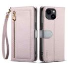 For iPhone 15 Plus / 14 Plus ESEBLE E11 Colorful Litchi Pattern Zipper Wallet Leather Phone Case(Light Purple) - 1