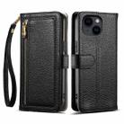 For iPhone 14 / 13 ESEBLE E11 Colorful Litchi Pattern Zipper Wallet Leather Phone Case(Black) - 1