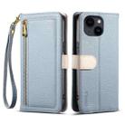 For iPhone 14 / 13 ESEBLE E11 Colorful Litchi Pattern Zipper Wallet Leather Phone Case(Sky Blue) - 1