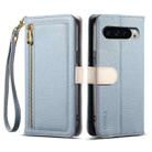 For Google Pixel 9 Pro XL ESEBLE E11 Colorful Litchi Pattern Zipper Wallet Leather Phone Case(Sky Blue) - 1