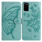 For Samsung Galaxy S20 Butterfly Flutter Pattern Embossed Leather Phone Case(Green) - 1