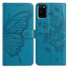 For Samsung Galaxy S20 Butterfly Flutter Pattern Embossed Leather Phone Case(Blue) - 1
