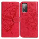 For Samsung Galaxy S20 FE Butterfly Flutter Pattern Embossed Leather Phone Case(Red) - 1