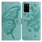For Samsung Galaxy S20+ Butterfly Flutter Pattern Embossed Leather Phone Case(Green) - 1