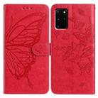 For Samsung Galaxy S20+ Butterfly Flutter Pattern Embossed Leather Phone Case(Red) - 1