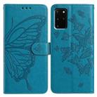For Samsung Galaxy S20+ Butterfly Flutter Pattern Embossed Leather Phone Case(Blue) - 1