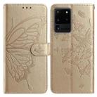 For Samsung Galaxy S20 Ultra Butterfly Flutter Pattern Embossed Leather Phone Case(Gold) - 1