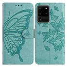 For Samsung Galaxy S20 Ultra Butterfly Flutter Pattern Embossed Leather Phone Case(Green) - 1