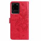 For Samsung Galaxy S20 Ultra Butterfly Flutter Pattern Embossed Leather Phone Case(Red) - 3