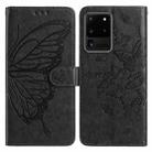 For Samsung Galaxy S20 Ultra Butterfly Flutter Pattern Embossed Leather Phone Case(Black) - 1