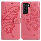 For Samsung Galaxy S21+ 5G Butterfly Flutter Pattern Embossed Leather Phone Case(Rose Red) - 1