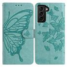For Samsung Galaxy S21 FE 5G Butterfly Flutter Pattern Embossed Leather Phone Case(Green) - 1