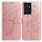 For Samsung Galaxy S21 Ultra 5G Butterfly Flutter Pattern Embossed Leather Phone Case(Rose Gold) - 1