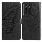 For Samsung Galaxy S21 Ultra 5G Butterfly Flutter Pattern Embossed Leather Phone Case(Black) - 1