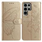 For Samsung Galaxy S22 Ultra 5G Butterfly Flutter Pattern Embossed Leather Phone Case(Gold) - 1