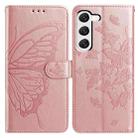For Samsung Galaxy S23+ 5G Butterfly Flutter Pattern Embossed Leather Phone Case(Rose Gold) - 1