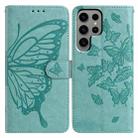 For Samsung Galaxy S24 Ultra 5G Butterfly Flutter Pattern Embossed Leather Phone Case(Green) - 1