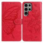 For Samsung Galaxy S24 Ultra 5G Butterfly Flutter Pattern Embossed Leather Phone Case(Red) - 1