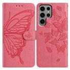 For Samsung Galaxy S24 Ultra 5G Butterfly Flutter Pattern Embossed Leather Phone Case(Rose Red) - 1