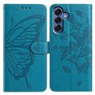 For Samsung Galaxy S25 5G Butterfly Flutter Pattern Embossed Leather Phone Case(Blue) - 1