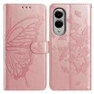 For Samsung Galaxy S25 Edge 5G Butterfly Flutter Pattern Embossed Leather Phone Case(Rose Gold) - 1