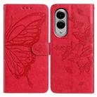 For Samsung Galaxy S25 Edge 5G Butterfly Flutter Pattern Embossed Leather Phone Case(Red) - 1