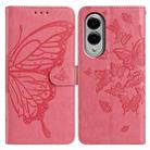 For Samsung Galaxy S25 Edge 5G Butterfly Flutter Pattern Embossed Leather Phone Case(Rose Red) - 1