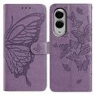 For Samsung Galaxy S25 Edge 5G Butterfly Flutter Pattern Embossed Leather Phone Case(Purple) - 1
