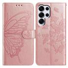 For Samsung Galax S25 Ultra 5G Butterfly Flutter Pattern Embossed Leather Phone Case(Rose Gold) - 1