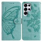For Samsung Galax S25 Ultra 5G Butterfly Flutter Pattern Embossed Leather Phone Case(Green) - 1