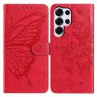For Samsung Galax S25 Ultra 5G Butterfly Flutter Pattern Embossed Leather Phone Case(Red) - 1