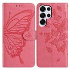 For Samsung Galax S25 Ultra 5G Butterfly Flutter Pattern Embossed Leather Phone Case(Rose Red) - 1