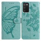 For Samsung Galaxy A02S Butterfly Flutter Pattern Embossed Leather Phone Case(Green) - 1
