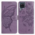 For Samsung Galaxy A12 5G Butterfly Flutter Pattern Embossed Leather Phone Case(Purple) - 1