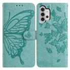 For Samsung Galaxy A13 4G Butterfly Flutter Pattern Embossed Leather Phone Case(Green) - 1