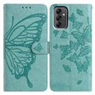 For Samsung Galaxy A14 Butterfly Flutter Pattern Embossed Leather Phone Case(Green) - 1