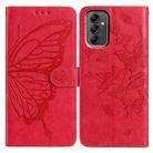 For Samsung Galaxy A14 Butterfly Flutter Pattern Embossed Leather Phone Case(Red) - 1