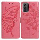 For Samsung Galaxy A14 Butterfly Flutter Pattern Embossed Leather Phone Case(Rose Red) - 1
