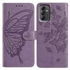 For Samsung Galaxy A14 Butterfly Flutter Pattern Embossed Leather Phone Case(Purple) - 1