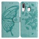 For Samsung Galaxy A20E Butterfly Flutter Pattern Embossed Leather Phone Case(Green) - 1