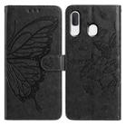 For Samsung Galaxy A20E Butterfly Flutter Pattern Embossed Leather Phone Case(Black) - 1