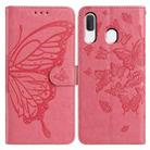 For Samsung Galaxy A20E Butterfly Flutter Pattern Embossed Leather Phone Case(Rose Red) - 1