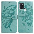 For Samsung Galaxy A21S Butterfly Flutter Pattern Embossed Leather Phone Case(Green) - 1