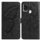 For Samsung Galaxy A21S Butterfly Flutter Pattern Embossed Leather Phone Case(Black) - 1