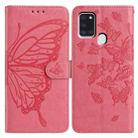 For Samsung Galaxy A21S Butterfly Flutter Pattern Embossed Leather Phone Case(Rose Red) - 1
